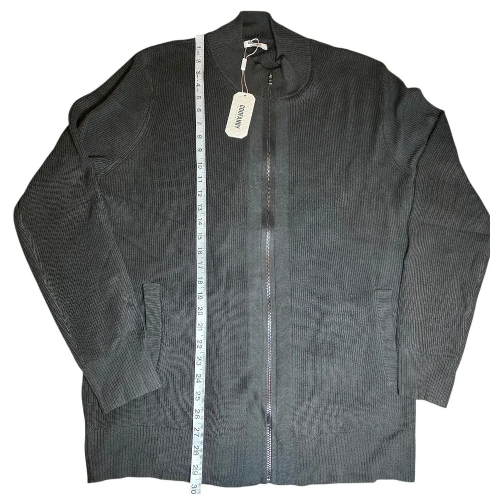 COOFANDY Men‎ Full Zip Knit Cardigan Sweater Jacket Black Ribbed Pockets XL NWT
